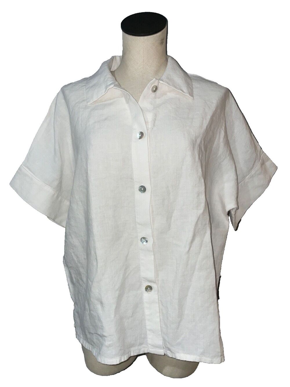 Christopher Calvin made in USA Womens Short Sleeve Linen Button Up Shirt size M